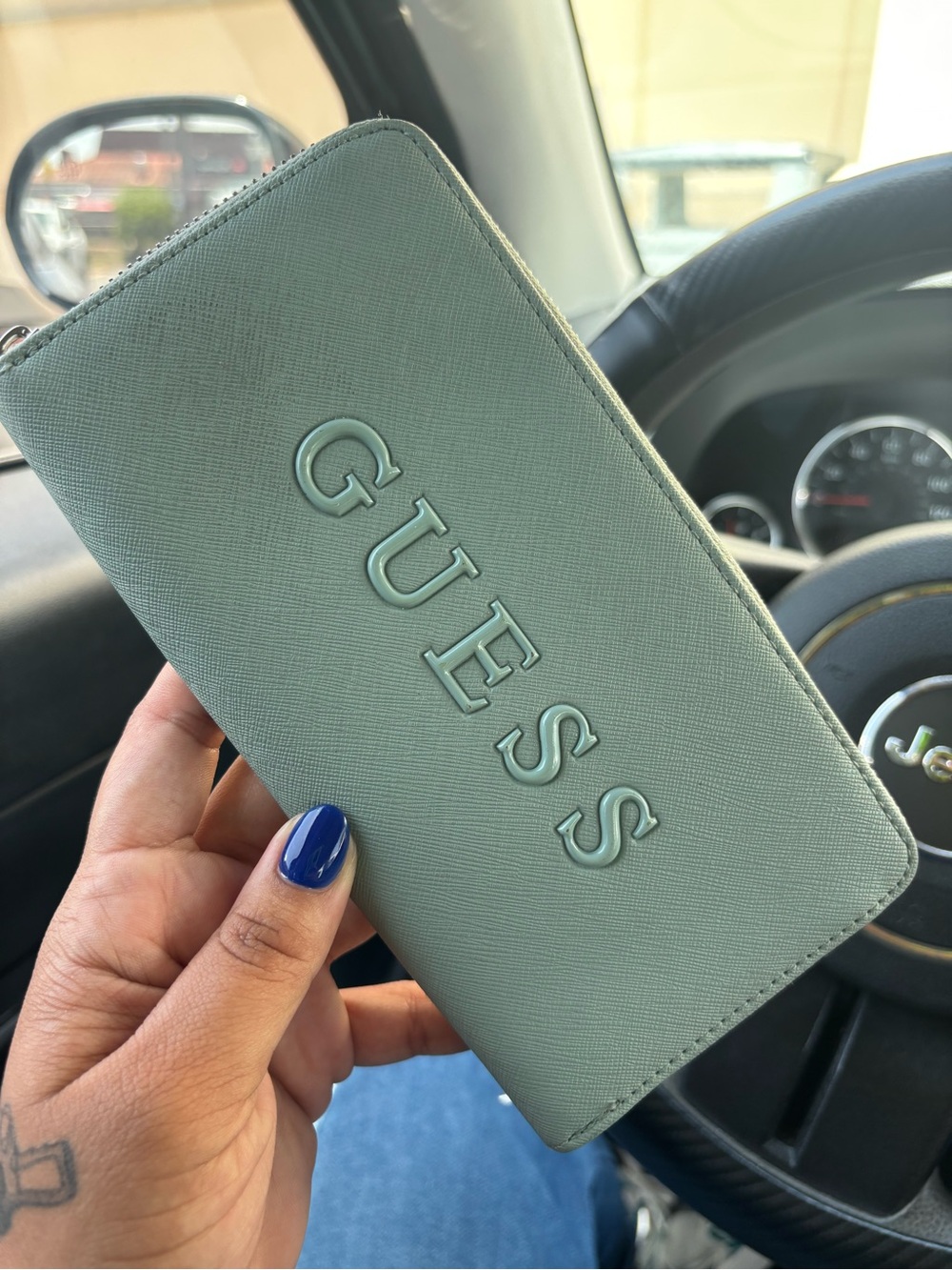 GUESS Zip-Around Phone Wallet in Sage Green